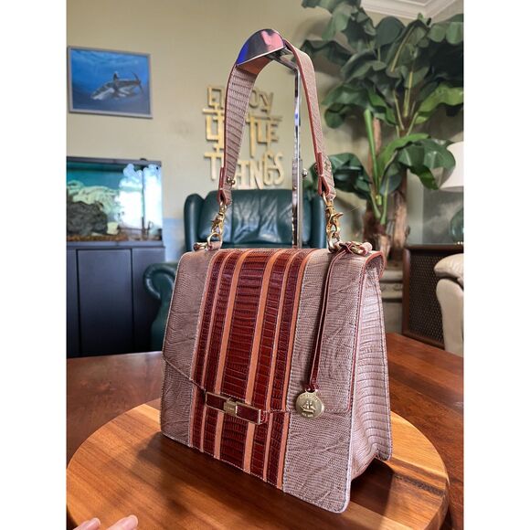 Brahmin Ophelia Satchel Tan Brown Gold Purse Bag Charm - Picture 5 of 11